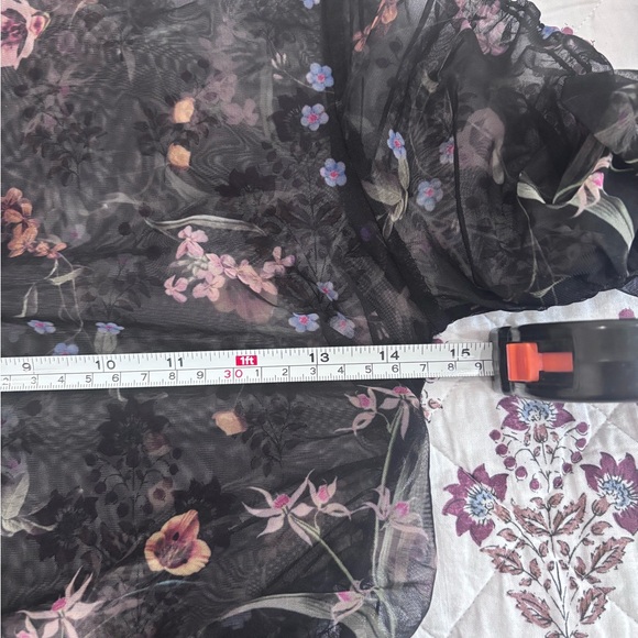Maeve Black Floral Mesh Sheer Ruched Long Sleeve Top - Picture 10 of 11